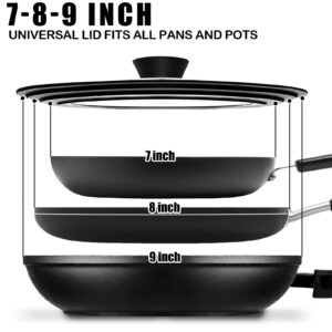 Universal Silicone Lid for Pots, Pans and Skillets From 7" to 12", Tempered Glass Pot Pan Lid Fits for 3 Sizes (7",8",8.5")