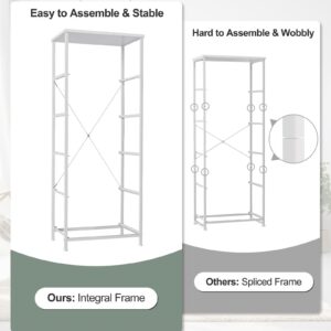 Crestlive Products Tall Dresser Vertical Storage Tower - Sturdy Steel Frame, Wood Top, Easy Pull Fabric Bins - Organizer Unit for Bedroom, Hallway, Entryway, Closets - 5 Drawers(White)