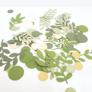 Eucalyptus Leaf Confetti for Baby Shower Decorations Green Gold Leaves Paper Confetti with Round Confetti for Spring Greenery Woodland Jungle Safari Baby Bridal Shower Party Table Decoration Supplies