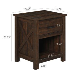 Vikiullf Farmhouse Nightstand - Wooden Bedroom Night Stand, Bedside Table for Bedroom (Espresso, 1-Drawer Set of 2)