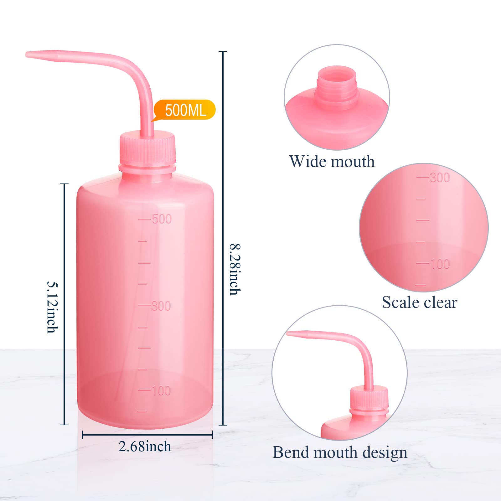 Wash Bottle 12 Pcs 17 Oz/ 500 ml Plastic Safety Wash Bottle Medical Lab Squeeze Bottle with Narrow Mouth Scale Labels Tattoo Bottle for Tattoo Supplies Green Soap Cleaning Washing Bottle (Pink)