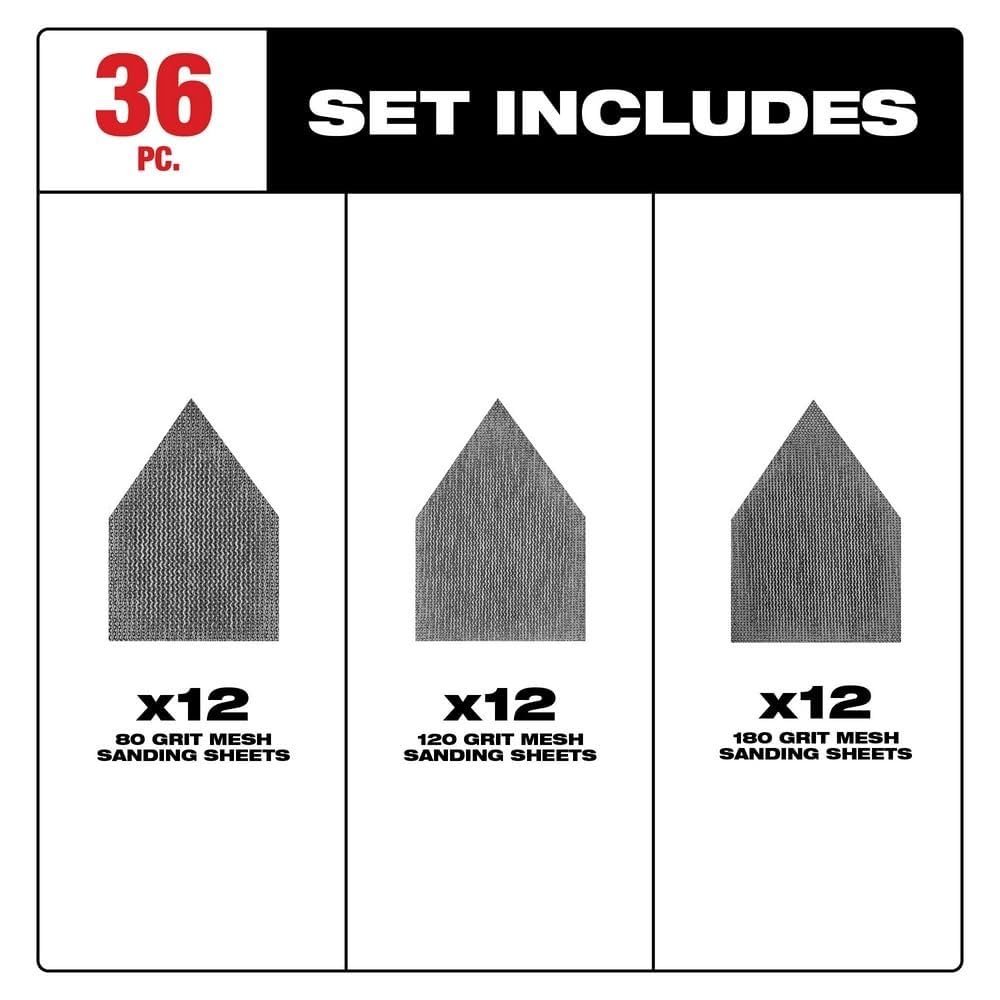 Milwaukee M12 3.75 in. L X 3.625 in. W Aluminum Oxide Assorted Grit Sanding Sheet