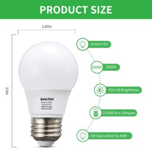 Qualilux A15 Small Dusk to Dawn Light Bulbs Outdoor 450LM, Daylight, 5W=40W, Auto On/Off Non-Dimmable Replacement LED Bulb for String Lights, Porch, Patio, Garden, E26 Base, 4-Pack, HQ-H031