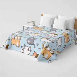 BailiPromise Cartoon Cat Bed Sheet Girls Boys Little Kitten Bedding Set for Teens Children Cute Cat Fitted Sheet Flat Sheet Kawaii Animal Bed Cover 4Pcs Twin Size