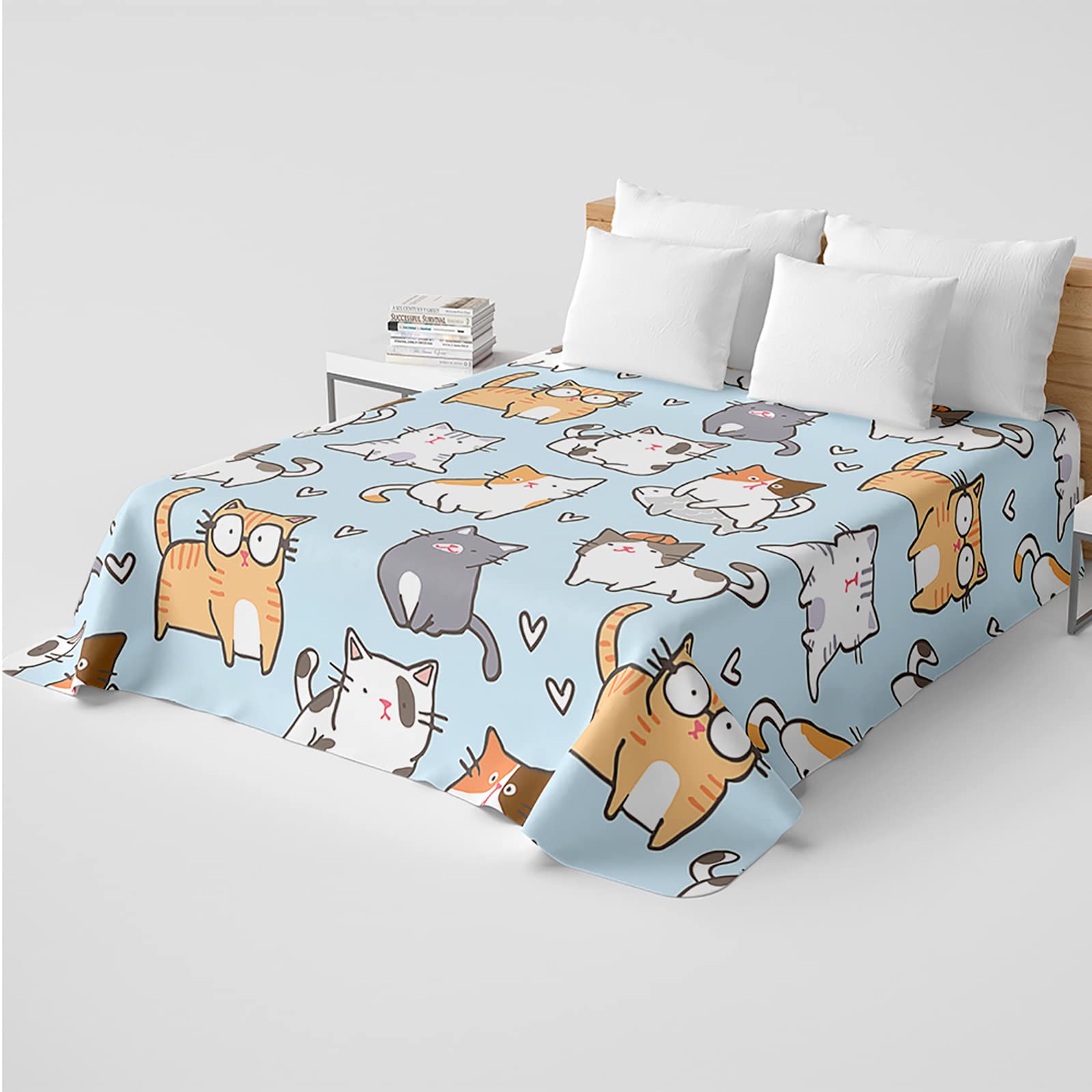 BailiPromise Cartoon Cat Bed Sheet Girls Boys Little Kitten Bedding Set for Teens Children Cute Cat Fitted Sheet Flat Sheet Kawaii Animal Bed Cover 4Pcs Twin Size