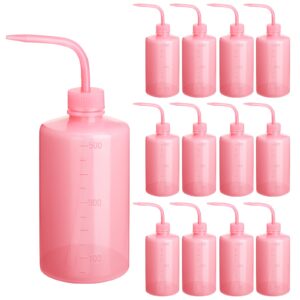 wash bottle 12 pcs 17 oz/ 500 ml plastic safety wash bottle medical lab squeeze bottle with narrow mouth scale labels tattoo bottle for tattoo supplies green soap cleaning washing bottle (pink)