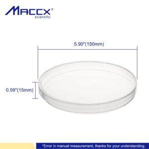 Maccx Sterile Plastic Petri Dishes with Lid, 20 PCS of Dia.150mm*15mm Clear Petri Plate, with 3 Vents for Classroom, Laboratory, Science Party, PPD150-020