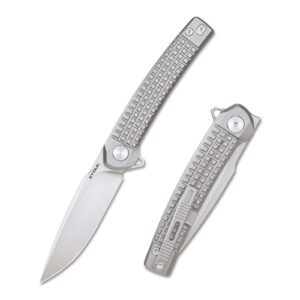 xtouc pocket folding knife, sandblasted m390 blade, titanium handle, edc knife with frame lock, ceramic ball bearing, deep carry pocket clip, front flipper opening, knives for men and women rx302