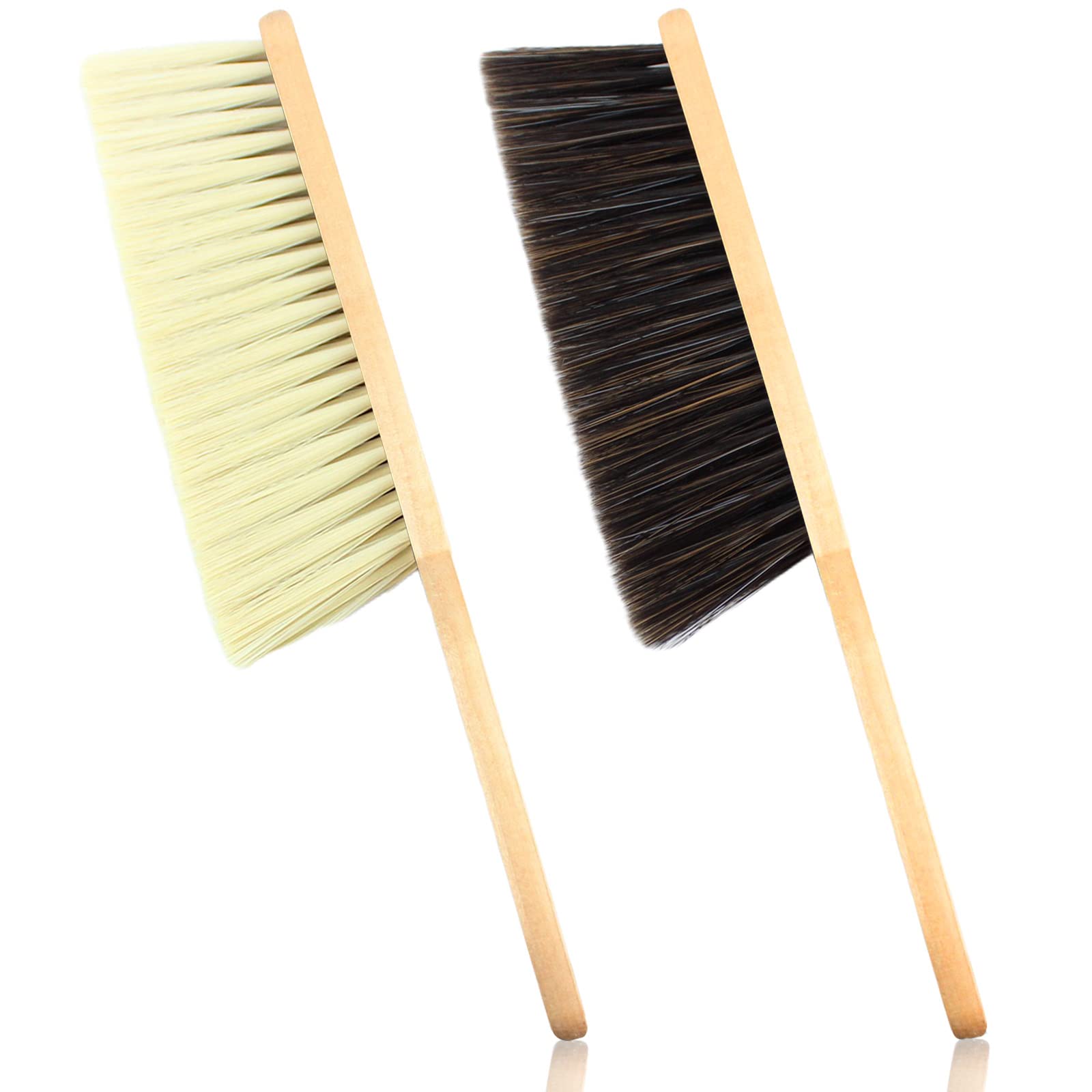 2 Pieces Dust Brush Hand Broom Wooden Bench Brushes with Soft Bristles Counter Brush with Long Wood Handle Household Cleaning Brush for Sofa Bed Pet Fireplace Car (Brown, Yellow)