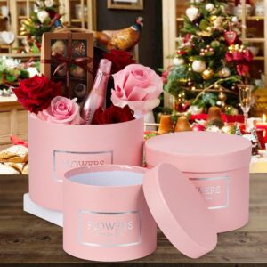 GnFlus Pink Gift Box Round Gift Boxes with Lids Set of 3 Nesting Gift Boxes for Presents Assorted Sizes Flower Boxes for Arrangements Birthday Wedding Bridesmaid Graduation Christmas Party Gift Bags