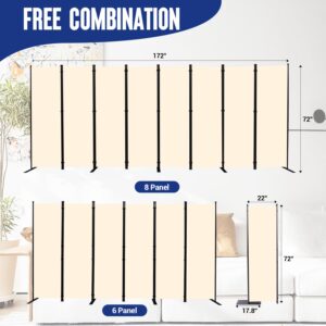 Room Divider and Folding Privacy Screens 8 Panel, 14.67 Ft Wide Partition Room Dividers, Portable Room Divider Panel for Room Separtition, Large Wall Dividers for Room, Office, School,Studio Beige