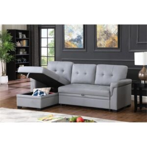 BOWERY HILL Gray Vegan Faux Leather Reversible Sleeper Sofa with Storage Chaise