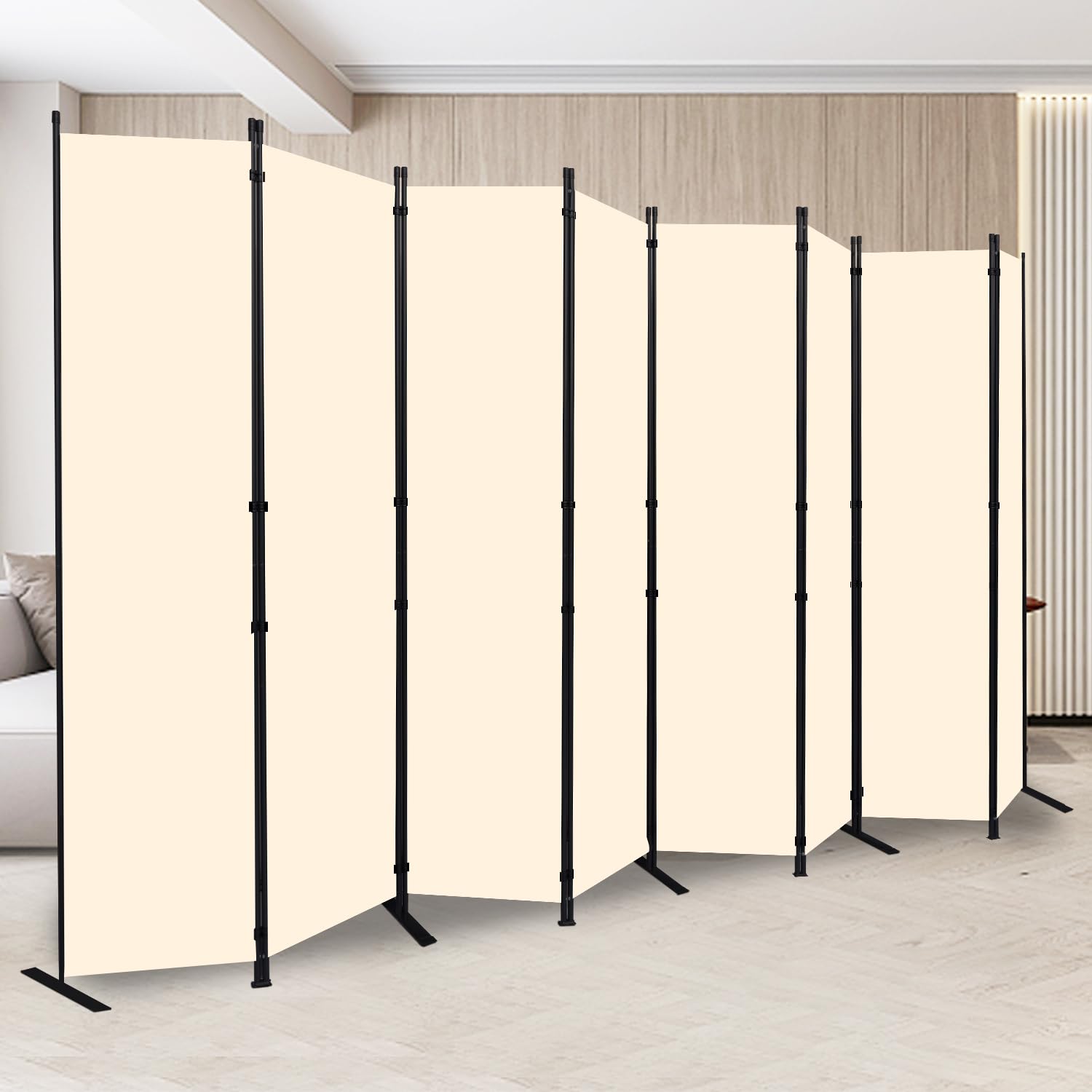 Room Divider and Folding Privacy Screens 8 Panel, 14.67 Ft Wide Partition Room Dividers, Portable Room Divider Panel for Room Separtition, Large Wall Dividers for Room, Office, School,Studio Beige