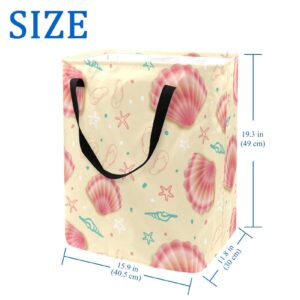 Cute Summer Pink Sea Shells Print Collapsible Laundry Hamper, 60L Waterproof Laundry Baskets Washing Bin Clothes Toys Storage for Dorm Bathroom Bedroom