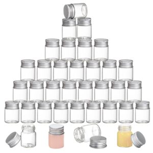 coloch 36 pack 15ml empty glass jars with screw aluminum caps, 0.5oz mini cosmetics container jar glass paint jar refillable glass oil vials test bottles for cosmetics, chemicals, decoration