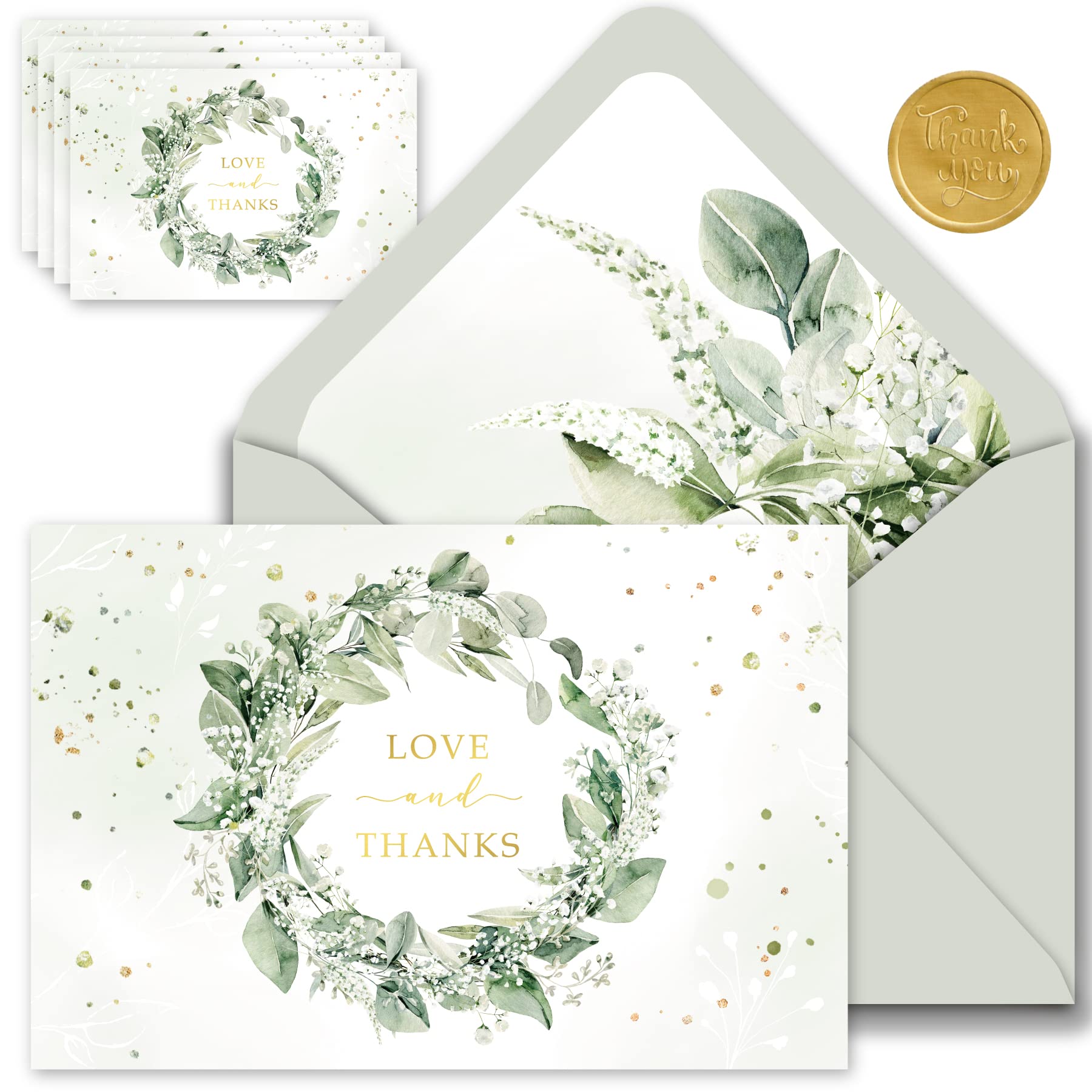 Gooji 4x6 Greenery Thank You Cards with Envelopes (Bulk 20-Pack) Bridal Shower Thank You Cards with Envelopes | Birthday Party, Baby Shower, Weddings, Greeting, Blank Notes, Small Business