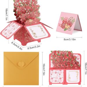 Giiffu Flowers Pop Up Card, Red Rose, 3D Paper Flowers Bouquet Greeting Cards with Note Card and Envelope for Mothers Day, Birthday, Valentine's Day, Anniversaries Card, All Occasion(7" x 6.7")