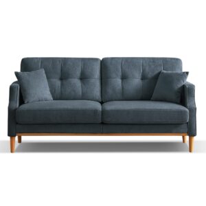 arclis 70" blue mid-century modern loveseat with usb charging ports, tufted upholstered couch with solid wood leg for small space apartment office