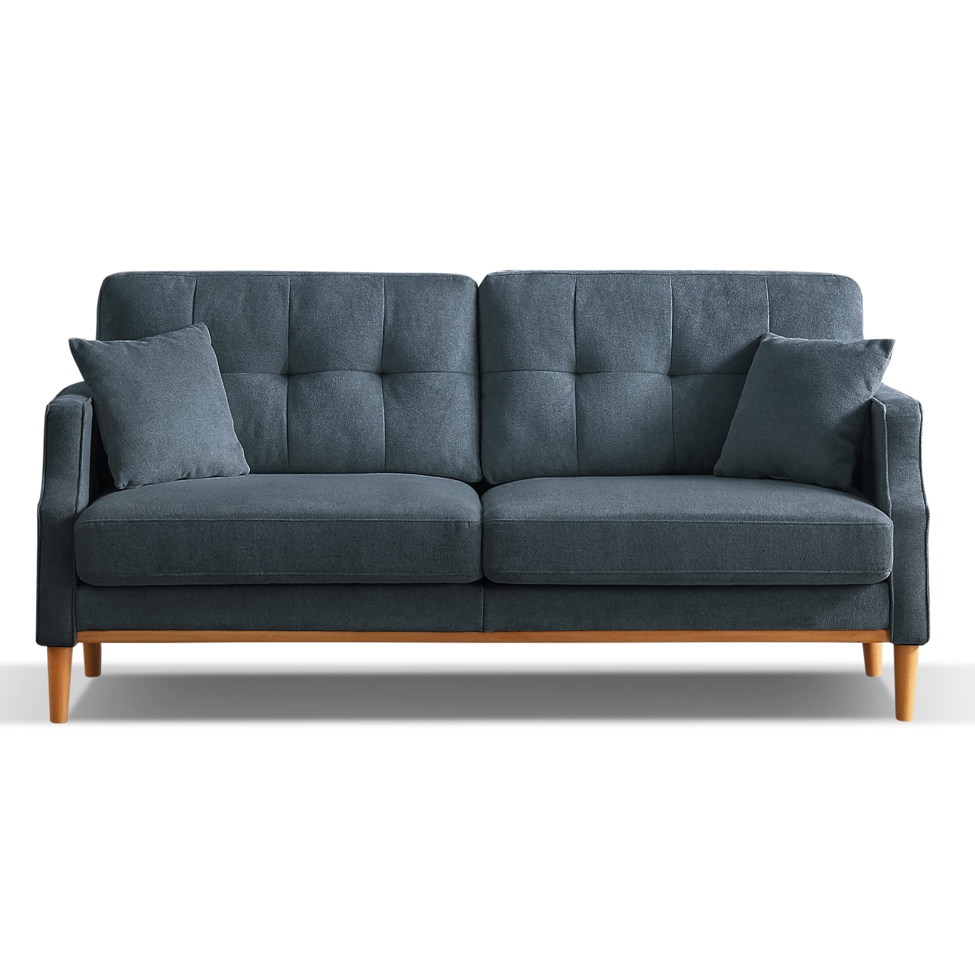 ARCLIS 70" Blue Mid-Century Modern Loveseat with USB Charging Ports, Tufted Upholstered Couch with Solid Wood Leg for Small Space Apartment Office