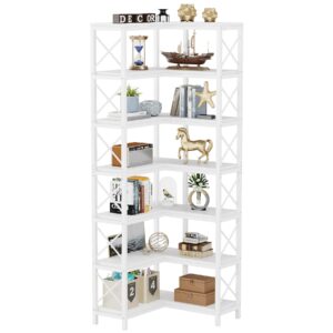 Tribesigns 7-Shelf Corner Bookshelf,Large Modern Corner Bookcase, 7-Tier Tall Corner Shelf Storage Display Rack with Metal Frame for Living Room Home Office (White)