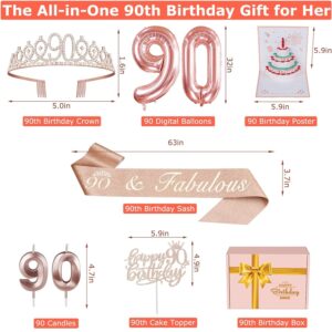 90th Birthday Decorations For Women, Include 90th Birthday Sash and Tiara, Birthday Cake Topper and Number 90 Candles, Balloons, 3D Birthday Card, 90th Birthday Gifts Women