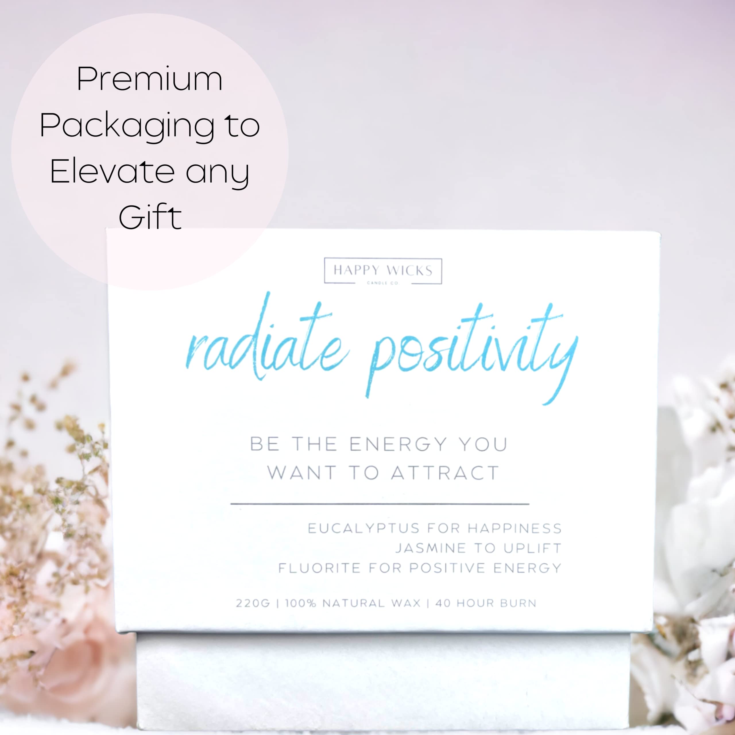 Radiate Positivity Candle for Women: Aromatherapy Decorative Affirmation with Crystals, Meditation & Spiritual Inspiration - Perfect Birthday, Friendship, Thank You Gifts for Her