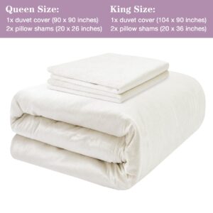 JSD White Velvet Microfiber Duvet Cover Set Queen Size, 3 Piece Reversible Duvet Cover with Pillow Shams Zipper Closure