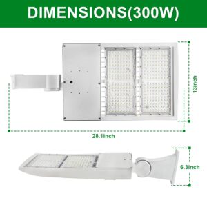 OSTEK 300W 480V White LED Shoebox Parking Lot Lights 42000LM- LED Street Pole Lights Fixture Flood Light IP65 Waterproof Commercial Outdoor Area Lighting ​for Stadium Roadway 5000K 200-480V DLC UL