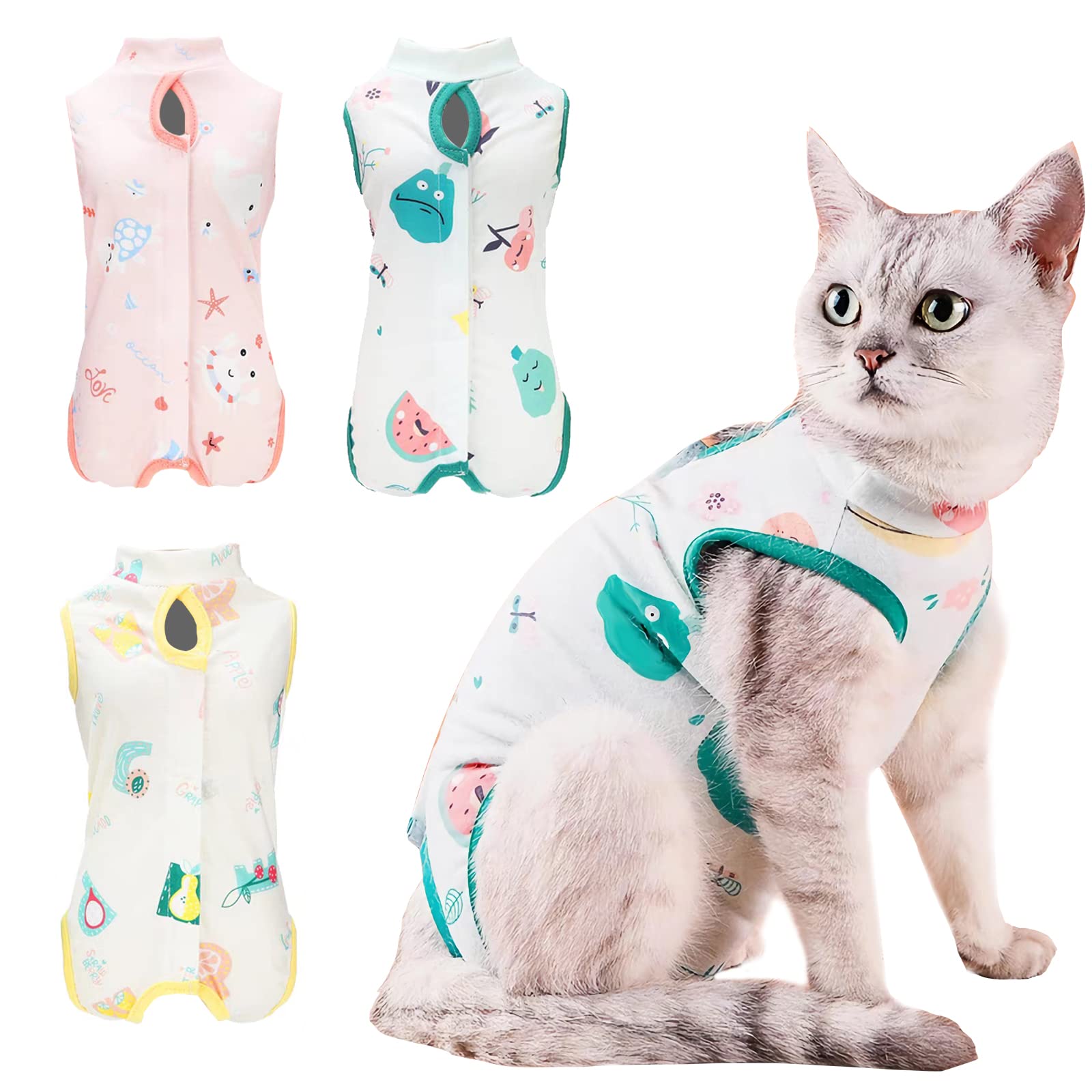 3 Pieces Cat Recovery Suit, Cat Onesie After Surgery Anti Licking Wounds for Cats, Cat Surgery Recovery Suit Cat Outfit for Cats, Cat Spay Recovery Suit Female (S)