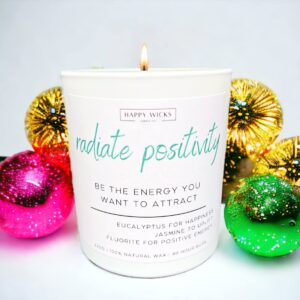 Radiate Positivity Candle for Women: Aromatherapy Decorative Affirmation with Crystals, Meditation & Spiritual Inspiration - Perfect Birthday, Friendship, Thank You Gifts for Her