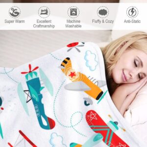 MIBDDK Cute Airplane Blanket Throw Aircraft Blankets for Kids Toddler Boys Adults Gifts Bedding Decor Bed Bedroom 50"X40"