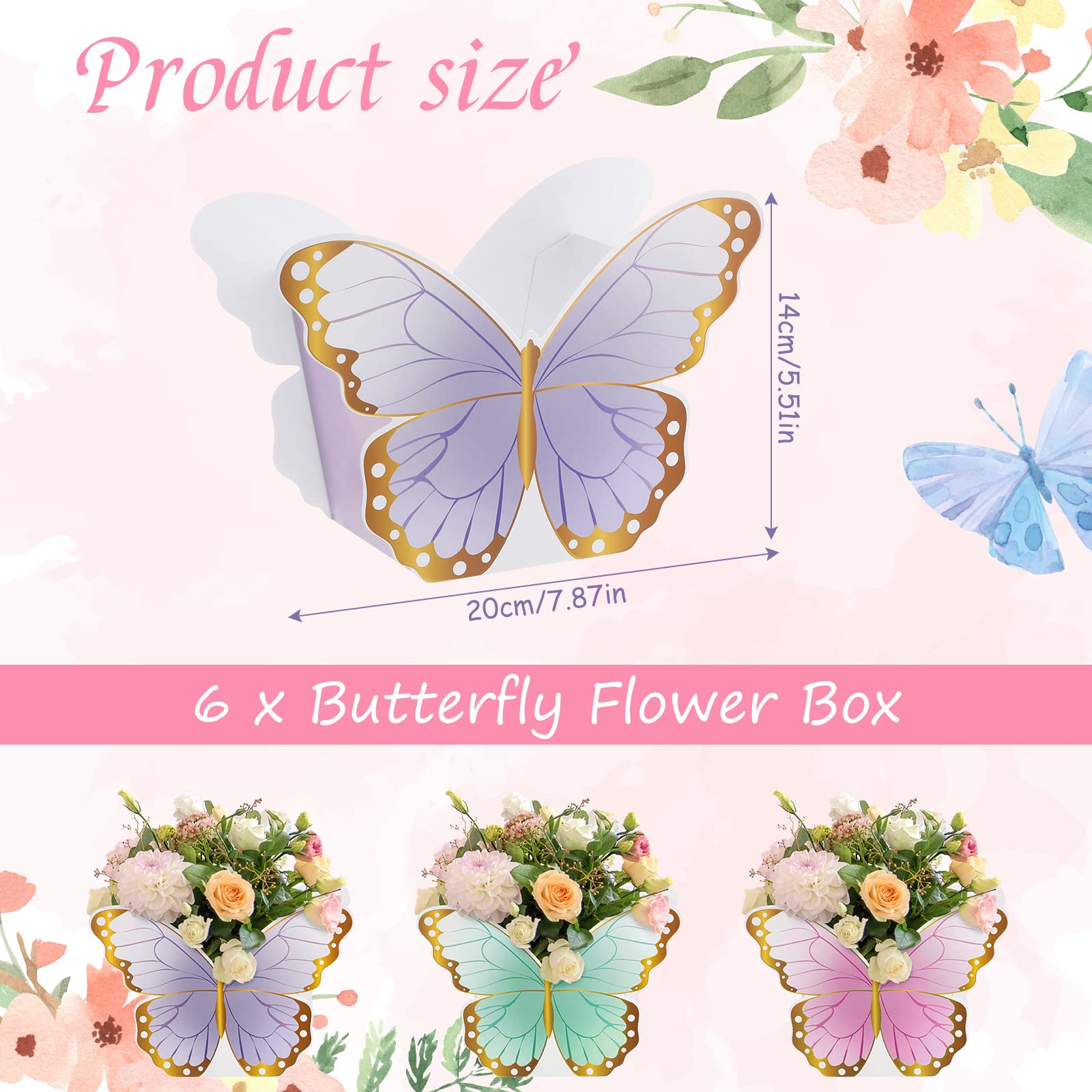 Fuutreo 6 Pcs Butterfly Centerpieces for Baby Shower Birthday Tea Party Favors Décor, Butterfly Decorations for Tables, Butterfly Themed Party Supplies Wedding