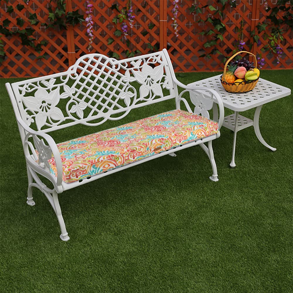 FUNHOME Outdoor Bench Cushion Water-Resistant, 45 x 18 Inch Bench Cushions for Outdoor Furniture, Settee Cushions with Handle and Straps, Patio Couch Cushion 1 Pack, Melora Paisley, Corinthian Dapple