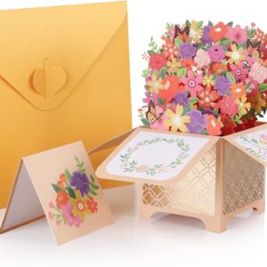 Giiffu Flower Pop Up Card, Colorful Flowers & Butterflies, Handmade 3D Greeting Cards For Her with Note Card and Envelope for All Occasion, Mothers Day, Thanksgiving, Thank You Card(7" x 6.7")