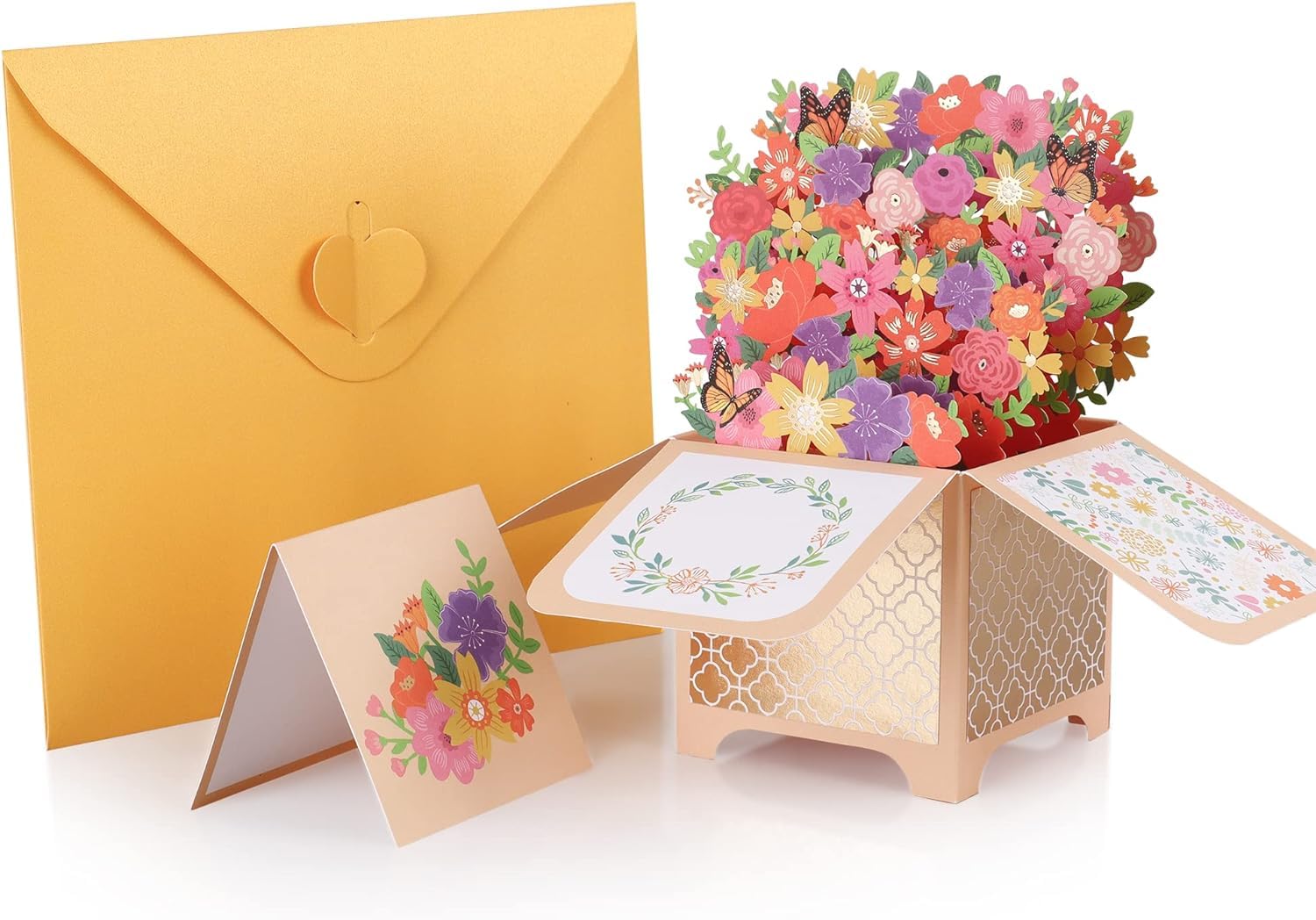 Giiffu Flower Pop Up Card, Colorful Flowers & Butterflies, Handmade 3D Greeting Cards For Her with Note Card and Envelope for All Occasion, Mothers Day, Thanksgiving, Thank You Card(7" x 6.7")