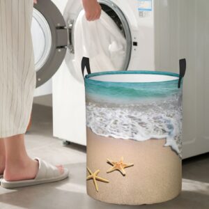 Ocean Sea Waves Tropical Beach Cotton Round Laundry Basket Dirty Clothes Hamper Waterproof Laundry Hamper Toy Cloth Storage Basket For Room Decor