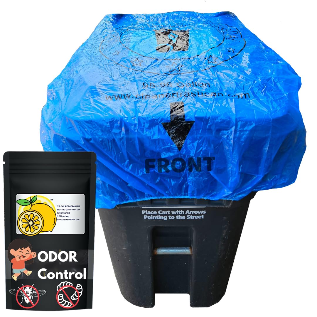 trash smell buster, Trash Can Cover, Odor Eliminating Bag with Elastic Rubber Band, Lemon Scented, Eliminates Odor from Trash, Durable, Effective, 95 Gallon, 1 Cover