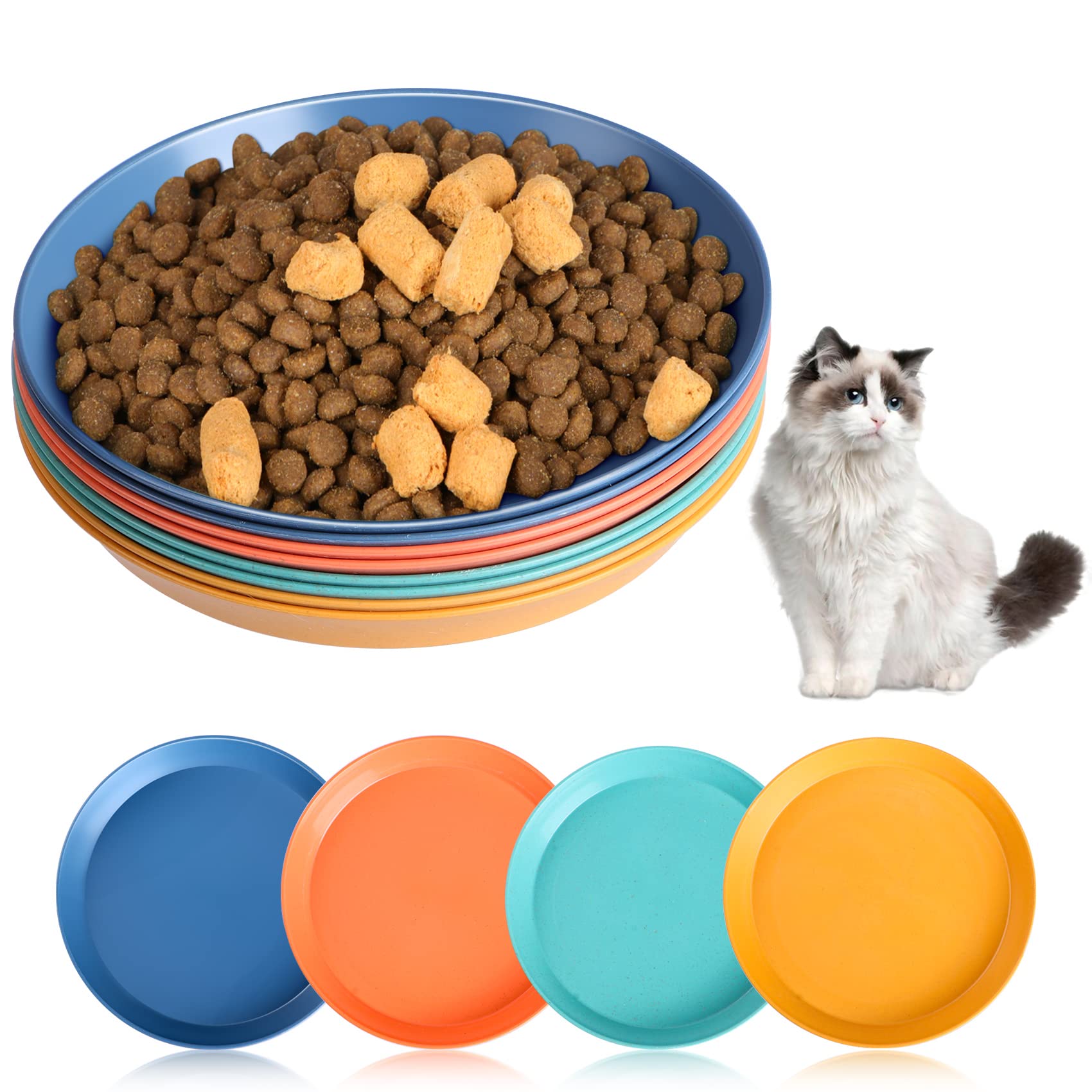 HMDZMR Cat Bowls for Food and Water, 6 inch Whisker Fatigue Free Cat Food Bowl, Unbreakable Wheat Straw Cat Dishes, Environment Friendly Pet Feeding Plate (8 Pcs)