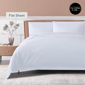 The Cotton & Silk 100% Luxury 5-Star Hotel Quality Long-Staple Cotton Flat Sheet - Soft, Breathable & Durable, King/California King Size (105 x 100), White (300 Thread Count)