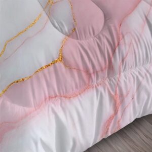 FUYEUN Marble Comforter Sets Pale Pink Chic Bedding Set Full Size for Girls Teens Women Boys Gold Glitter Luxury Marbling Texture Quilt 1 Comforter + 2 Pillow Cases