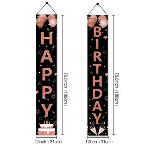 3pcs Rose Gold Birthday Banner Decorations for Women Girls, Happy Birthday Door Banner Backdrop Porch Sign Party Supplies for 16th 18th 30th 40th 50th