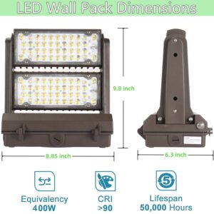 Dusk to Dawn100W Rotatable LED Wall Pack Light, 5000K 13000LM 400-600W HPS/HID Equiv, ETL Adjustable Head Outdoor LED Wallpack Lighting Fixture for Area Light, Parking Garages,Warehouse,Entrance