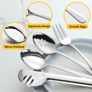 Pleafind 16 PCS Serving Utensils, Stainless Steel Serving Utensils Set with Serving Spoons, Slotted Serving Spoons, Serving Forks and Serving Tongs, Serving Utensils for Parties Buffet Banquet