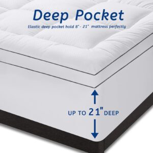 King Size Mattress Topper for Back Pain, Cooling Extra Thick Mattress Pad Cover with 8-21 inch Deep Pocket, Plush Pillow Top Mattress Topper Overfilled with Down Alternative, King Size, White