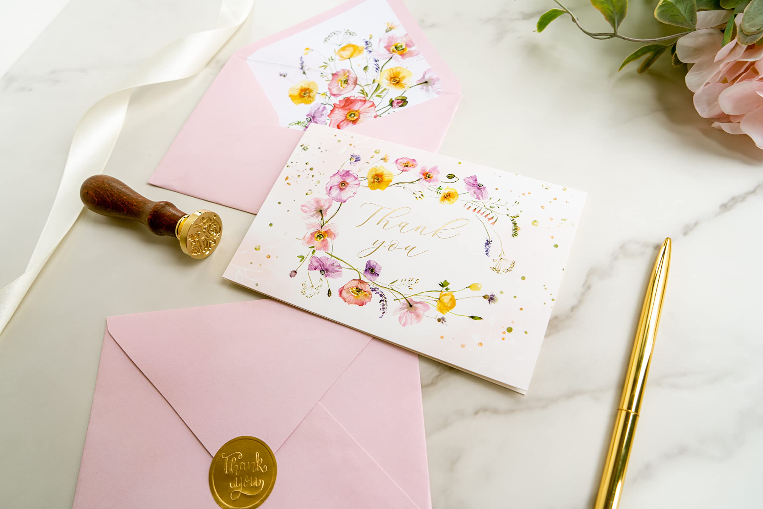 Gooji 4x6 Spring Floral Thank You Cards with Envelopes (Bulk 20-Pack) Bridal Shower Thank You Cards with Envelopes | Birthday Party, Baby Shower, Weddings, Greeting, Blank Notes, Small Business