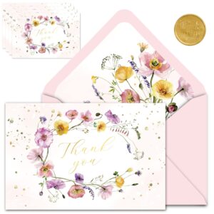 gooji 4x6 spring floral thank you cards with envelopes (bulk 20-pack) bridal shower thank you cards with envelopes | birthday party, baby shower, weddings, greeting, blank notes, small business