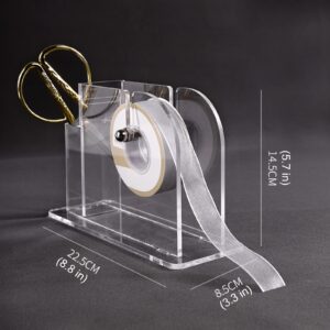 Transparent Ribbon Spool Holder Stand, Mini Label Dispenser Multiple Roll Holder, Table Top Ribbon Storage Organizer with Removable Rod and Scissors Stand ( Color : 22.5x8.5x14.5cm(8.8x3.3x5.7 in) )