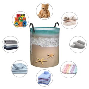 Ocean Sea Waves Tropical Beach Cotton Round Laundry Basket Dirty Clothes Hamper Waterproof Laundry Hamper Toy Cloth Storage Basket For Room Decor