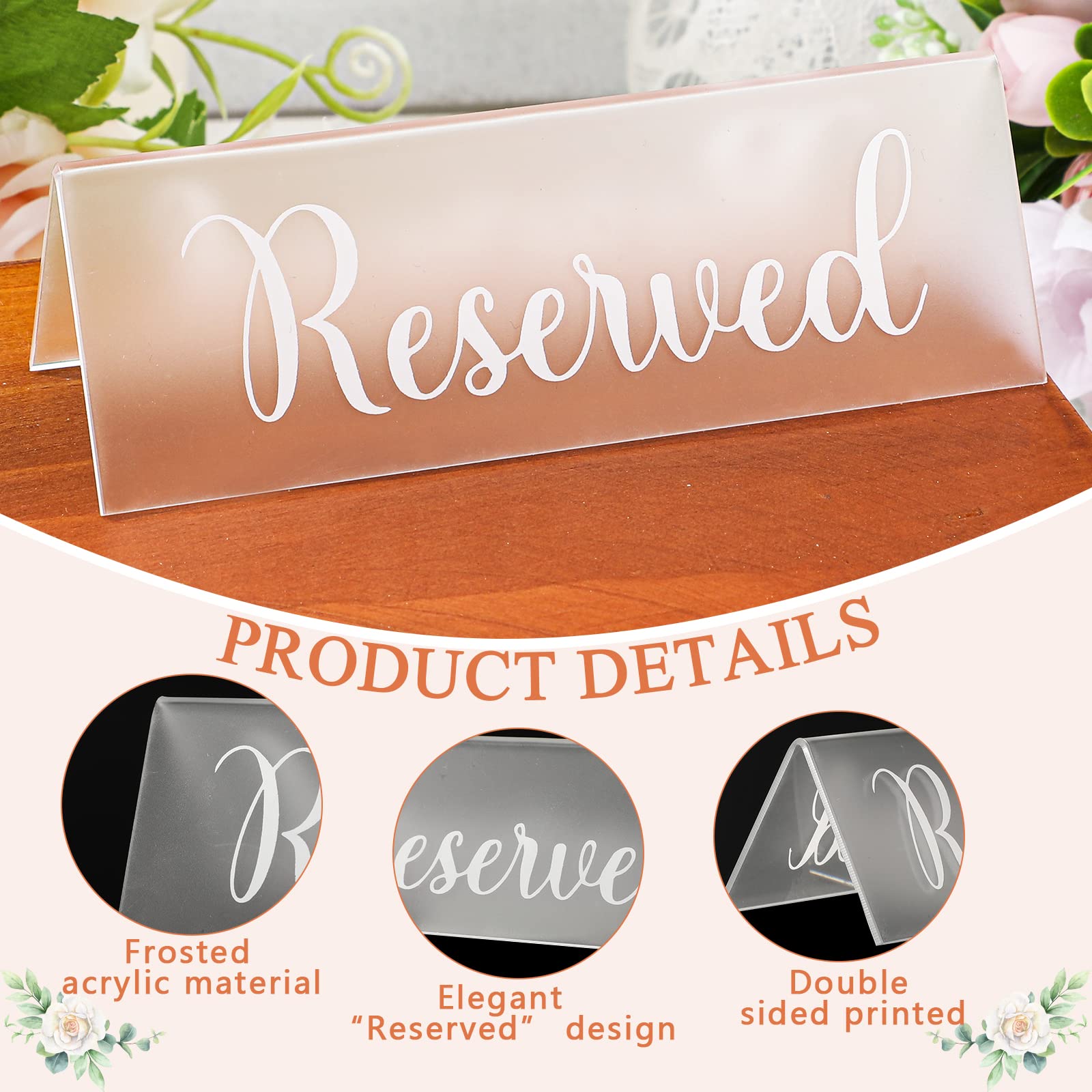 Teling 16 Pcs Acrylic Reserved Table Signs for Wedding Guest Reservation Seat Signs Waterproof Double Sided Reserved Tent Signs for Wedding Birthday Party Restaurants Meeting Chair Business Office