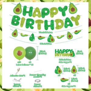 Avocado Themed Birthday Party Decorations Supplies with Glitter Avocado Birthday Garland Banner Cake Topper Let's Avocado Set for Avocado Baby Shower Birthday Party Supplies